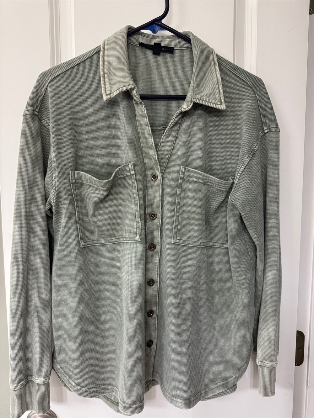 Jane and Delancey Washed Sage Green Long-Sleeve Button Front Top -very soft